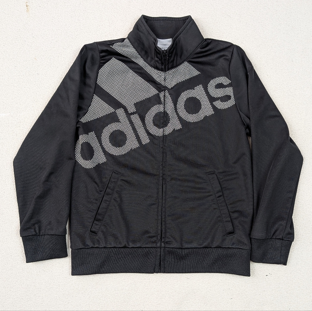 Adidas Tricot Track Jacket Boys Youth Small 7/8 Black/White Full Zip Pockets